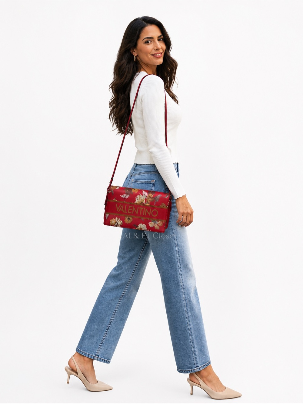 Valentino by Mario Valentino Floral Red Genuine Leather Crossbody Bag NWT